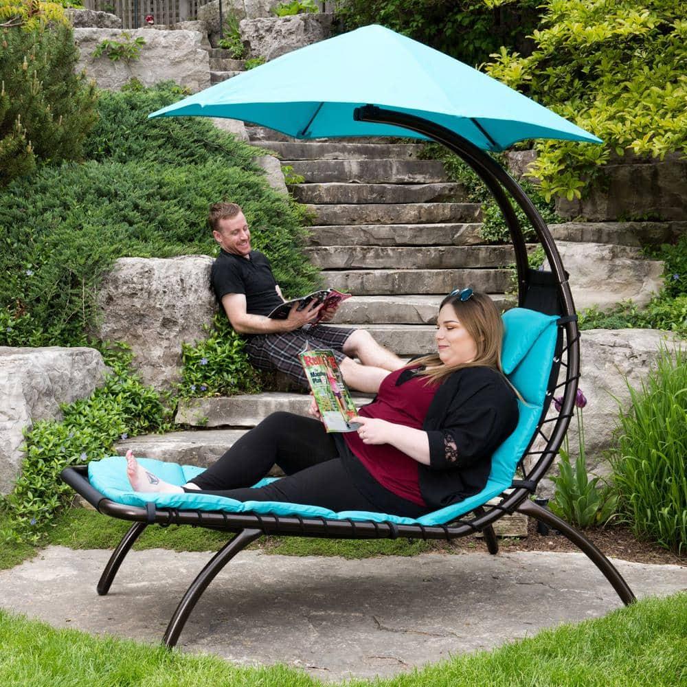 Vivere Dream Lounger with Polyester Cushion and Umbrella- True Turquoise