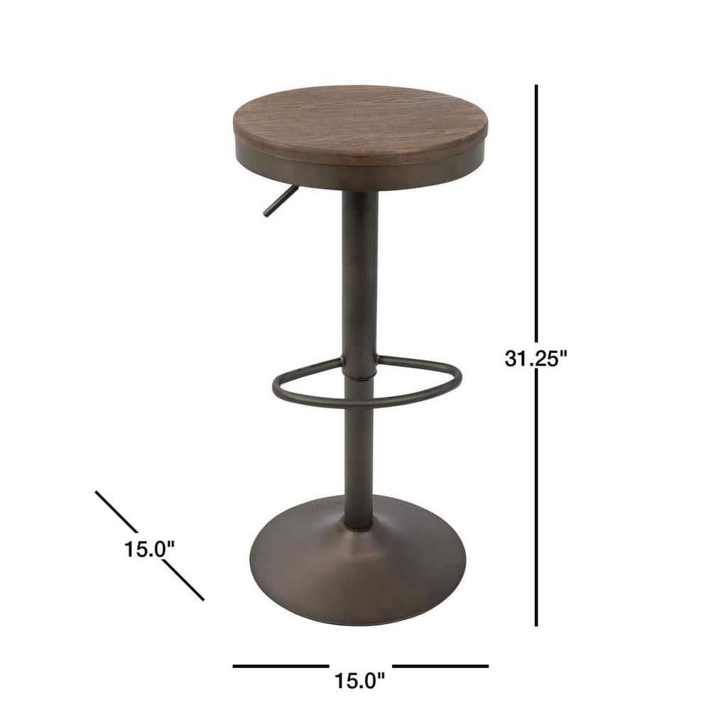 Set of 2 Dakota Adjustable Industrial Barstools Antiqued Wood - Lumisource: Metal Frame, 22.75" to 30.75" Height Range