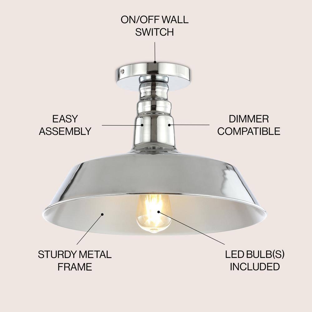 JONATHAN Y JYL9516B Cassidy 14" Metal LED Semi-Flush Mount, 2700K, Farmhouse, Rustic, Industrial, Coastal, Cottage, Transitional, Scandinavian, Dining Room, Kitchen, Foyer, Hallway, Chrome