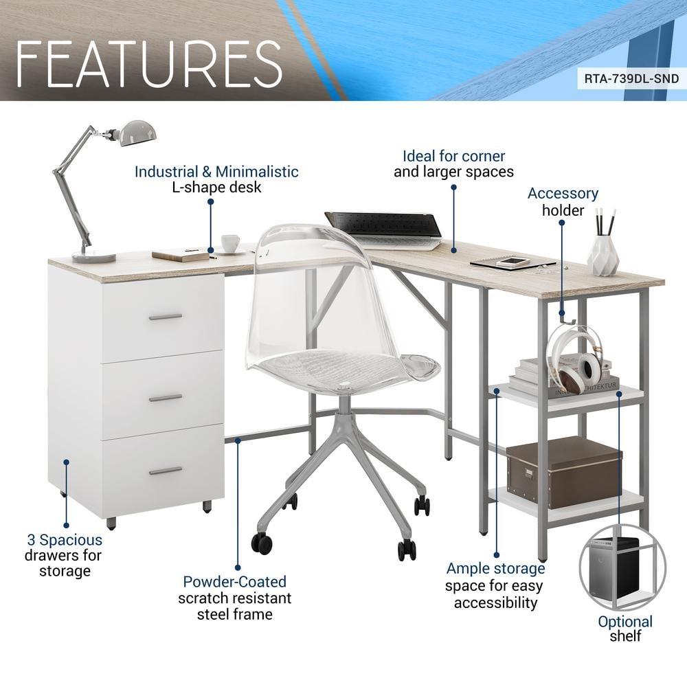 17 Stories Techni Mobili L-Shape Home Office Two-Tone Desk With Storage