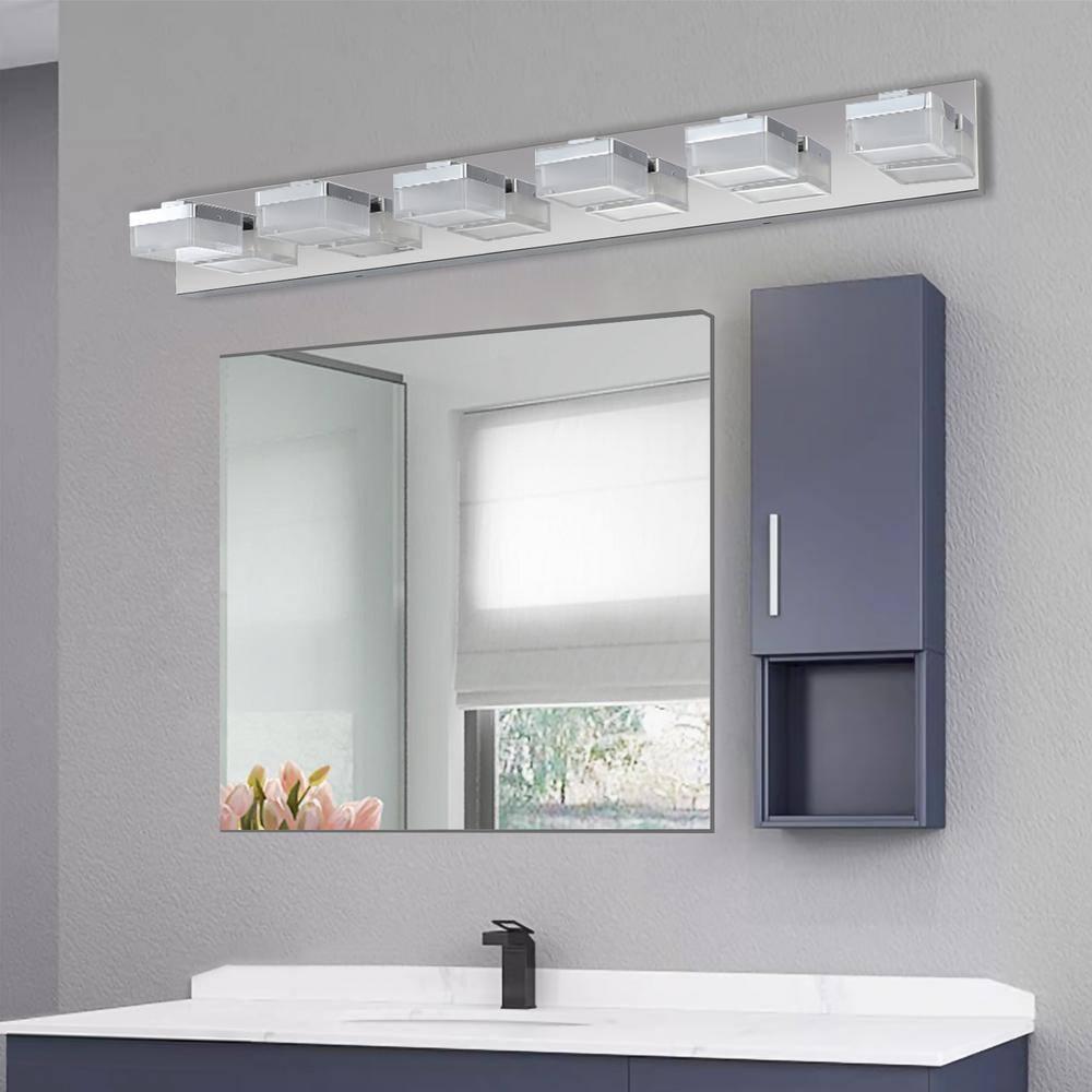 Ralbay Modern 6 Light Vanity Light Chrome Bathroom Vanity Lighting Fixtures Over Mirror Acrylic Up and Down Chrome Bathroom Wall Mounted Lights