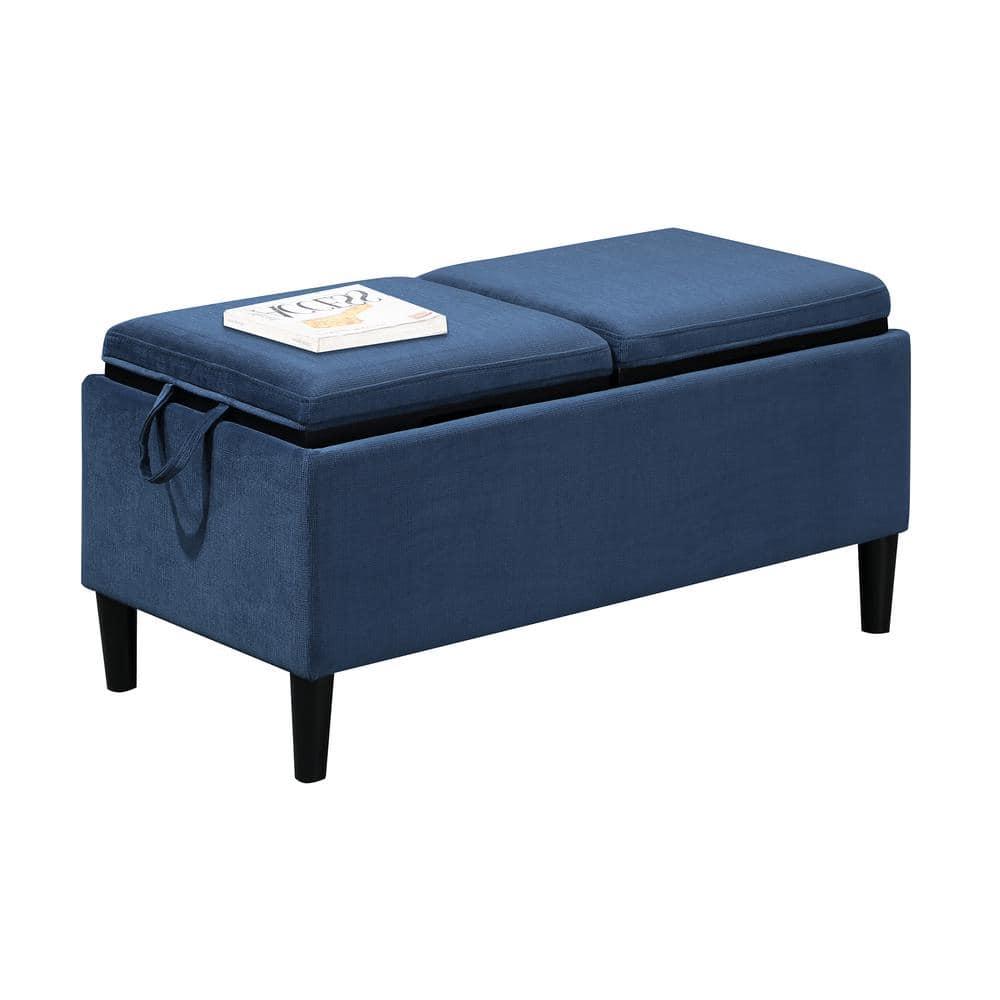 Convenience Concepts Designs4Comfort Magnolia Storage Ottoman with Reversible Trays, Dark Blue Corduroy