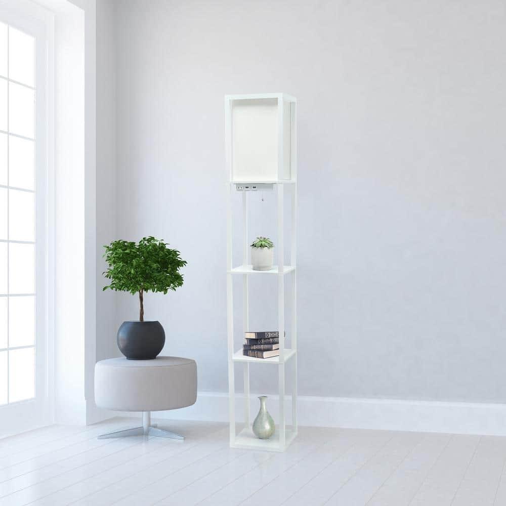 Creekwood Home Classix 62.5" 3-Tier Storage Floor Lamp with Charging Ports and Outlet White