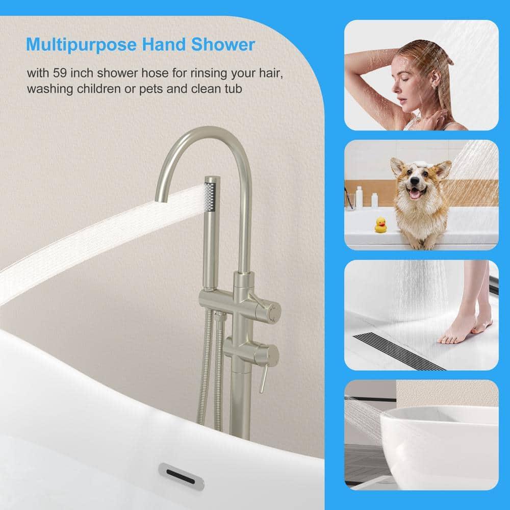 Double Handle Floor Mounted Freestanding Tub Filler With Handshower