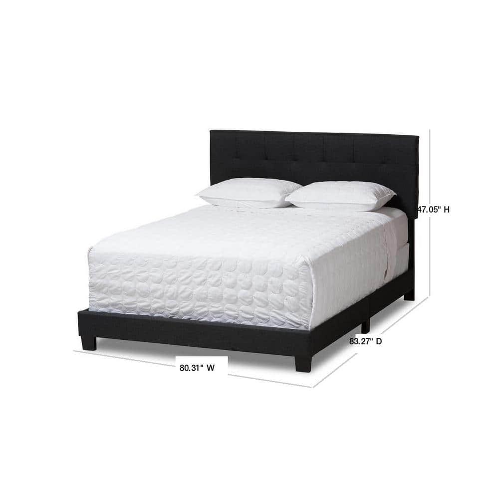 King Brookfield Modern and Contemporary Fabric Bed Charcoal Gray - Baxton Studio: Upholstered Headboard, Rubberwood