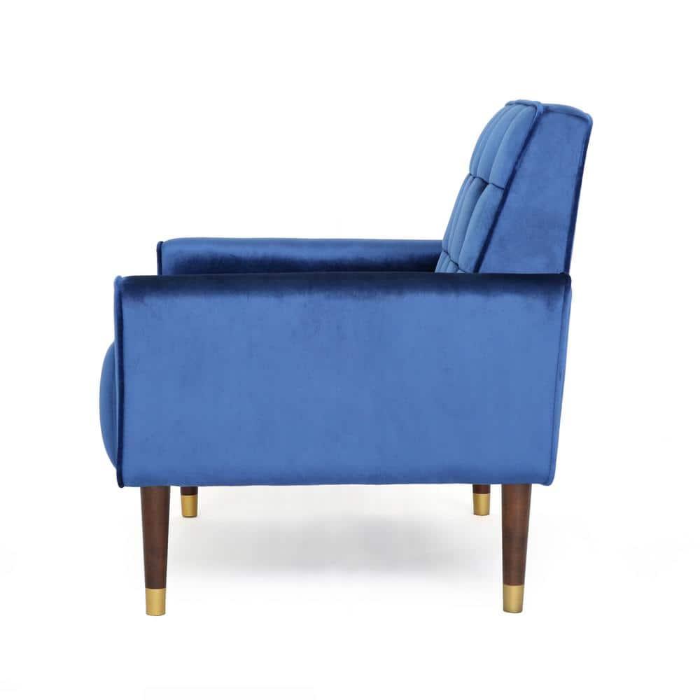 Noble House Nelson Navy Blue and Espresso Brown FabricTufted Club Chair