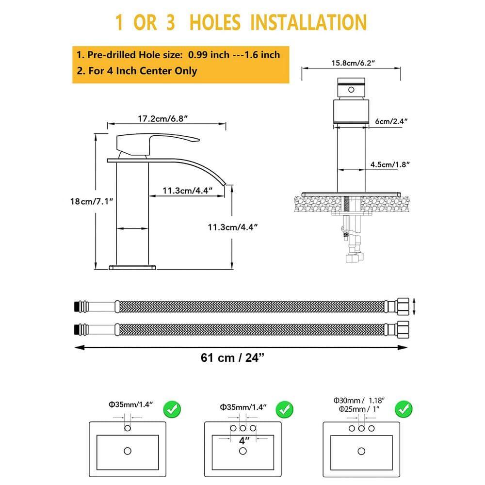 Single Handle Waterfall Spout Single Hole Bathroom Faucet with Deckplate Included and Drain in Brushed Gold