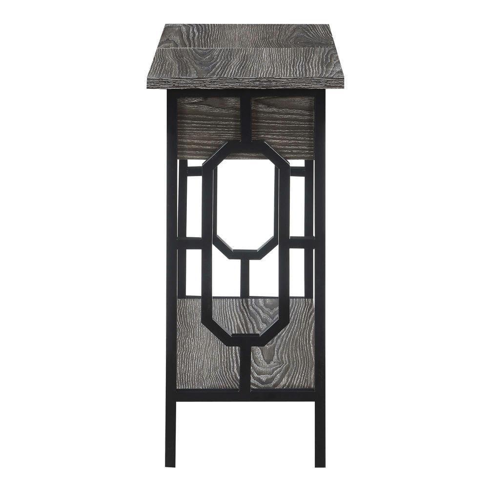 24 in. Omega Flip Top End Table with Charging Station, Weathered Gray Wood & Black