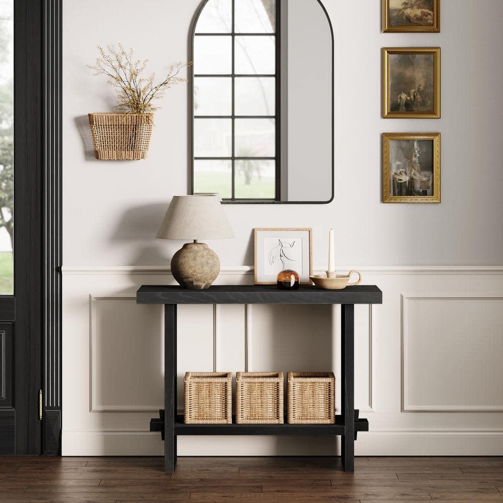 Nathan James Console Sofa Table Reclaimed Black Oak: 40" Narrow Entryway, Rustic Veneer Surface