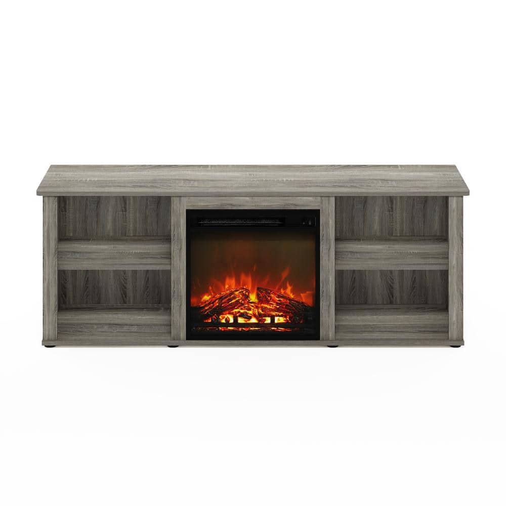 Furinno Montale 60 Inch TV Stand with Fireplace, French Oak Grey