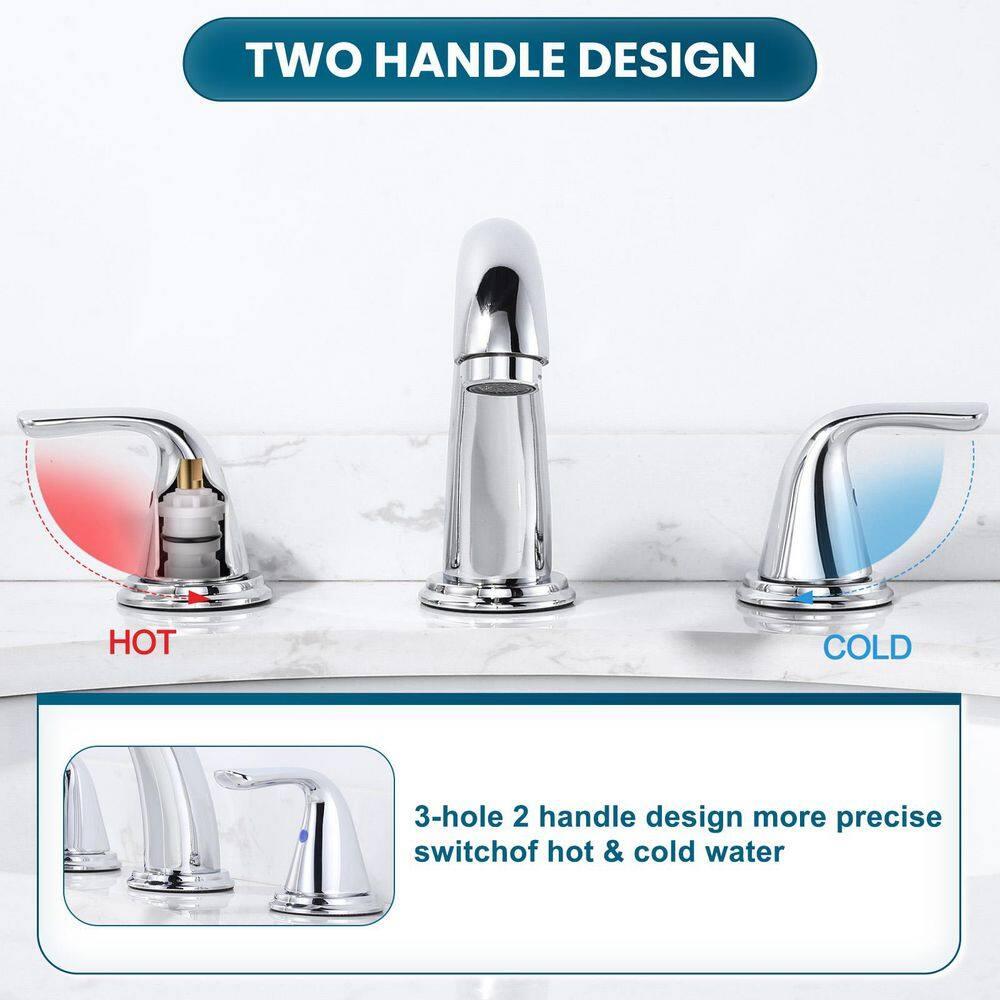 Aleasha Widespread Bathroom Sink Faucet, 3 Hole Faucet With Pop-Up Drain