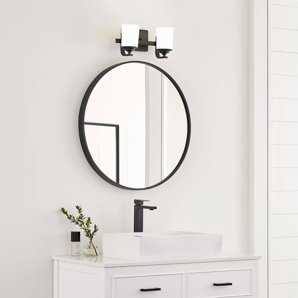 Midnight Black 2-Light Vanity Wall Sconce with Etched White Glass