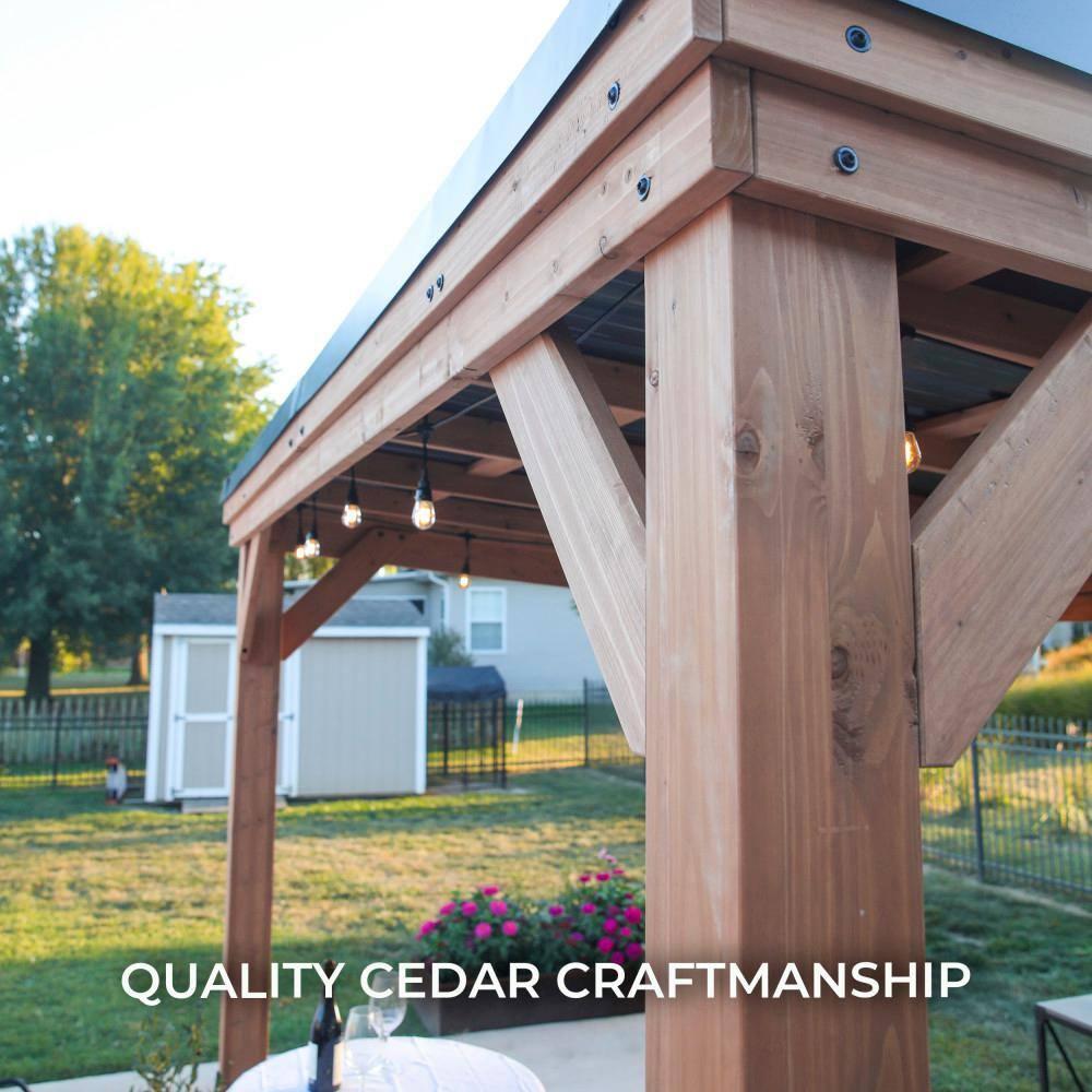Backyard Discovery Arcadia 24'x12' Cedar Wood Gazebo, Galvanized Steel Roof, PowerPort
