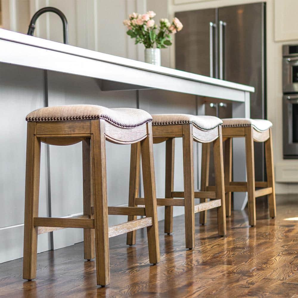 Maven Lane Maven Lane Adrien Backless Saddle Kitchen Stool with Fabric Upholstery