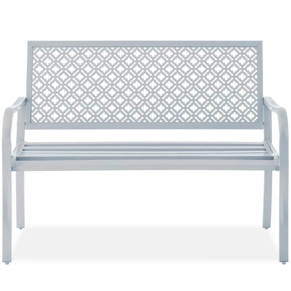 Red Barrel Studio® 2-Person Outdoor Metal Bench with Geometric Backrest, 790lb Capacity, for Garden, Patio, and Entryway