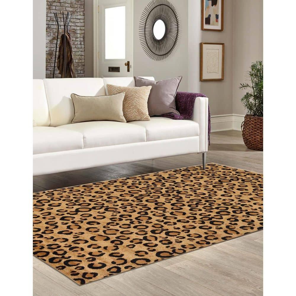 Unique Loom Wildlife Collection Area Rug - Leopard (3' 3" x 5' 3" Rectangle Light Brown/Black)