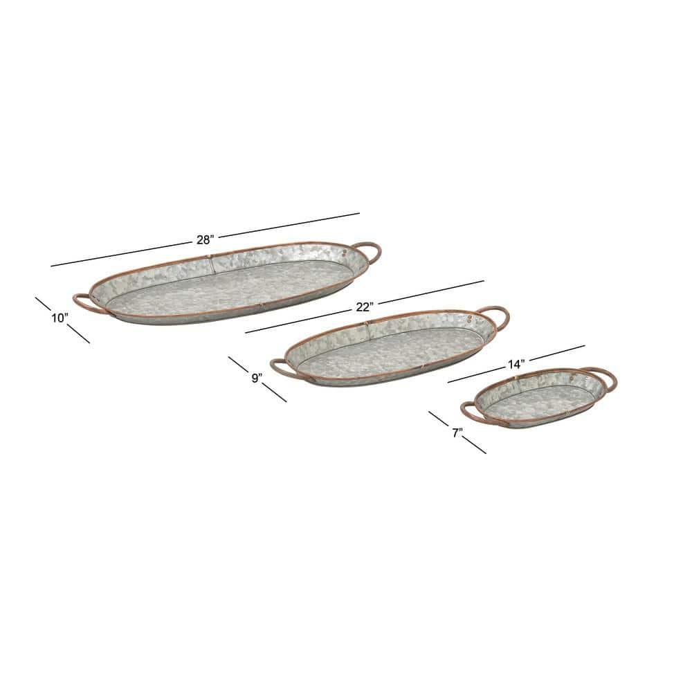 DecMode 14", 22", 28"W Gray Metal Galvanized Tray, 3-Pieces