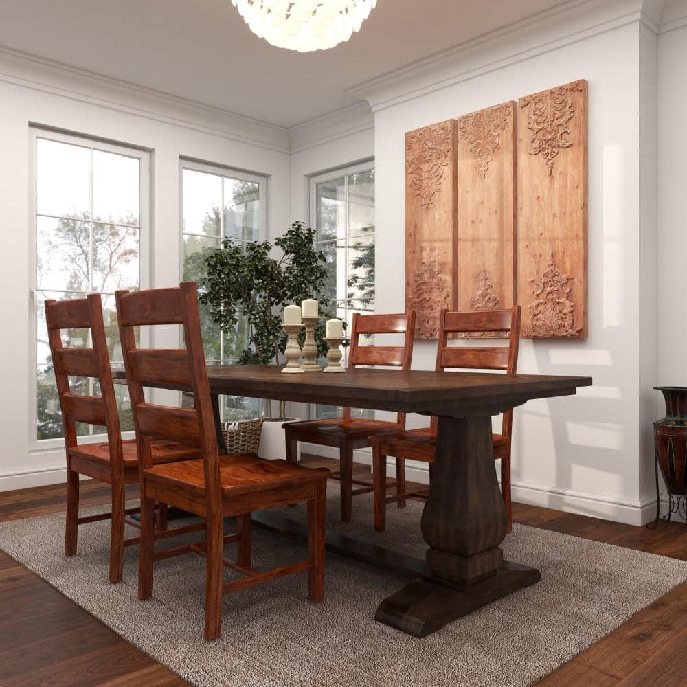 Wood Floral Carved Antefix Wall Decor Set of 3 Brown - Olivia & May: Rustic Style, Indoor Vertical Panels
