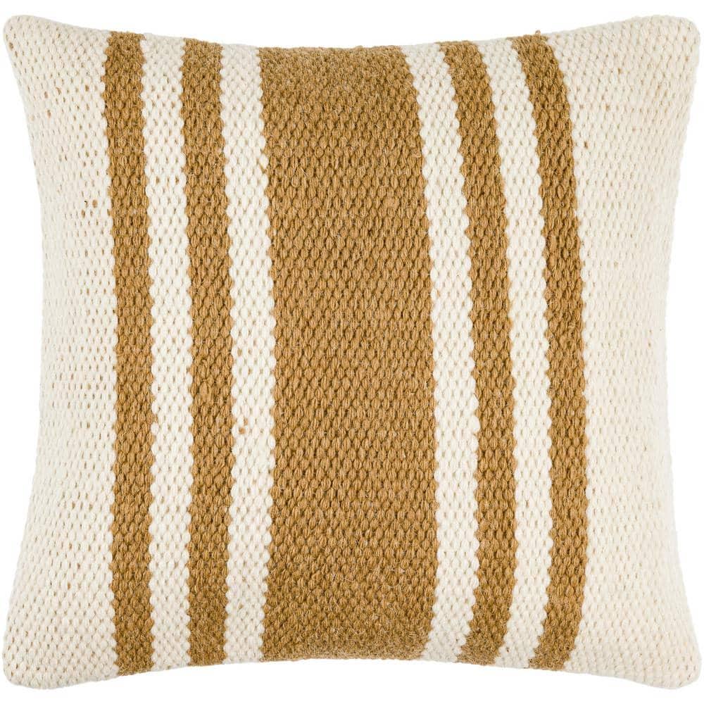 Brett 18" Round Light Brown and Off-White Cotton Linen Accent Pillow