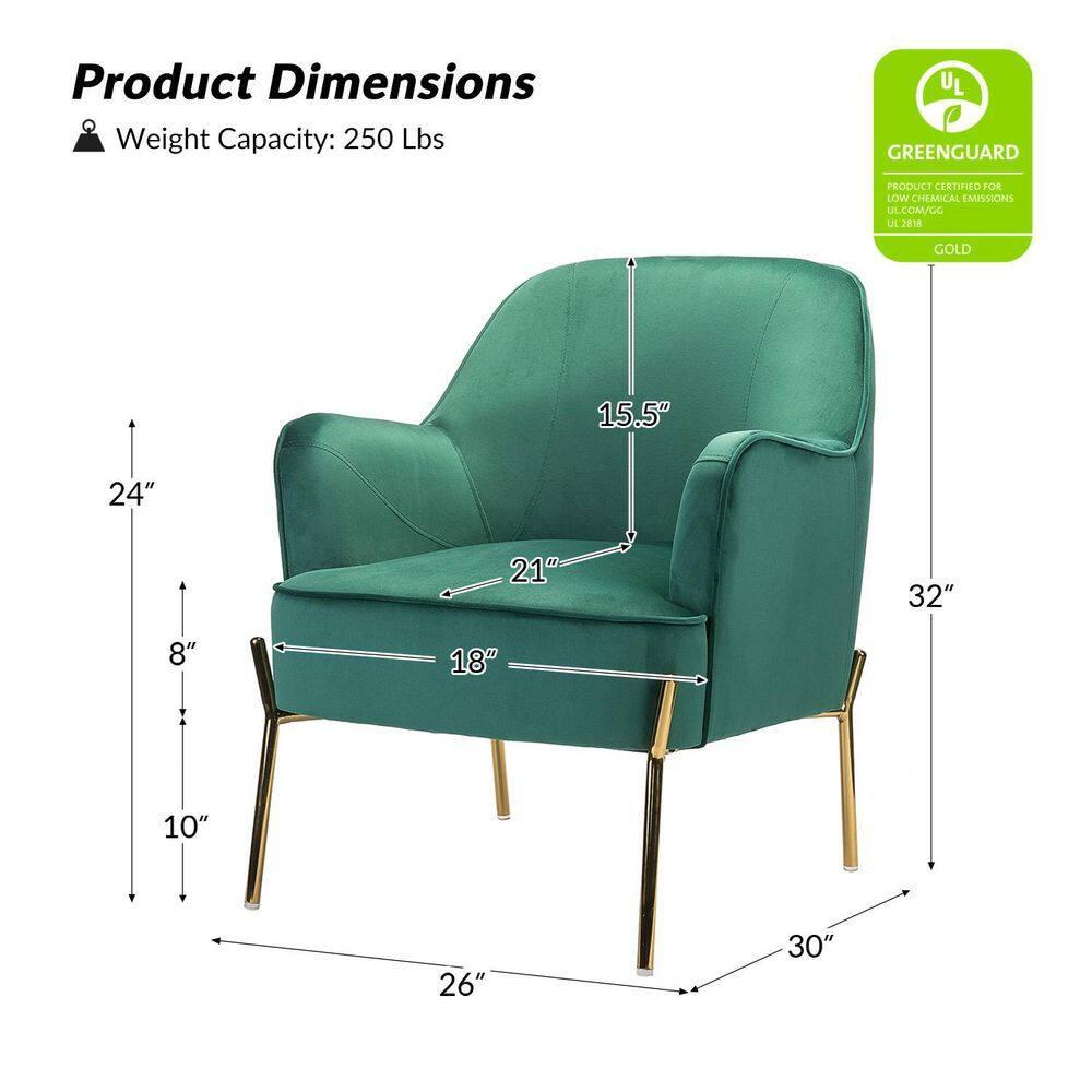 14 Karat Home Silla Decorativa de Terciopelo con Patas de Metal Dorado con Respaldo Acolchado para el Dormitorio de la Sala de Estar, Green
