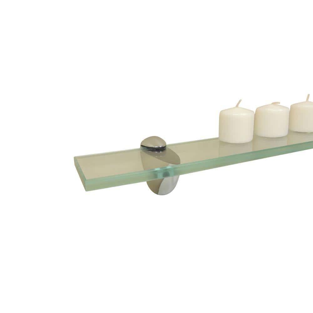 InPlace Glass Bracketed Wall Shelf, Clear Glass Floating Shelf, 18" W x 3" D x 2" H