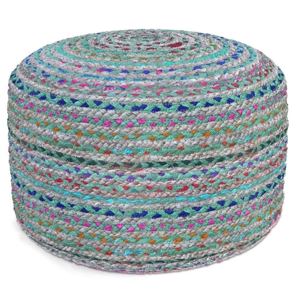Simpli Home Margo 20"W Cotton and Jute Boho-style Pouf