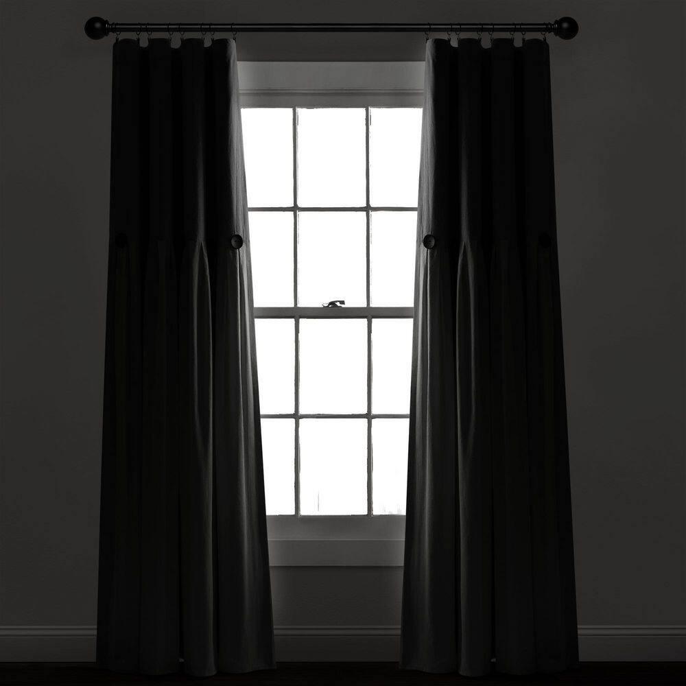 Lush Decor Linen Button Cotton Blend Blackout Curtain Single Panel