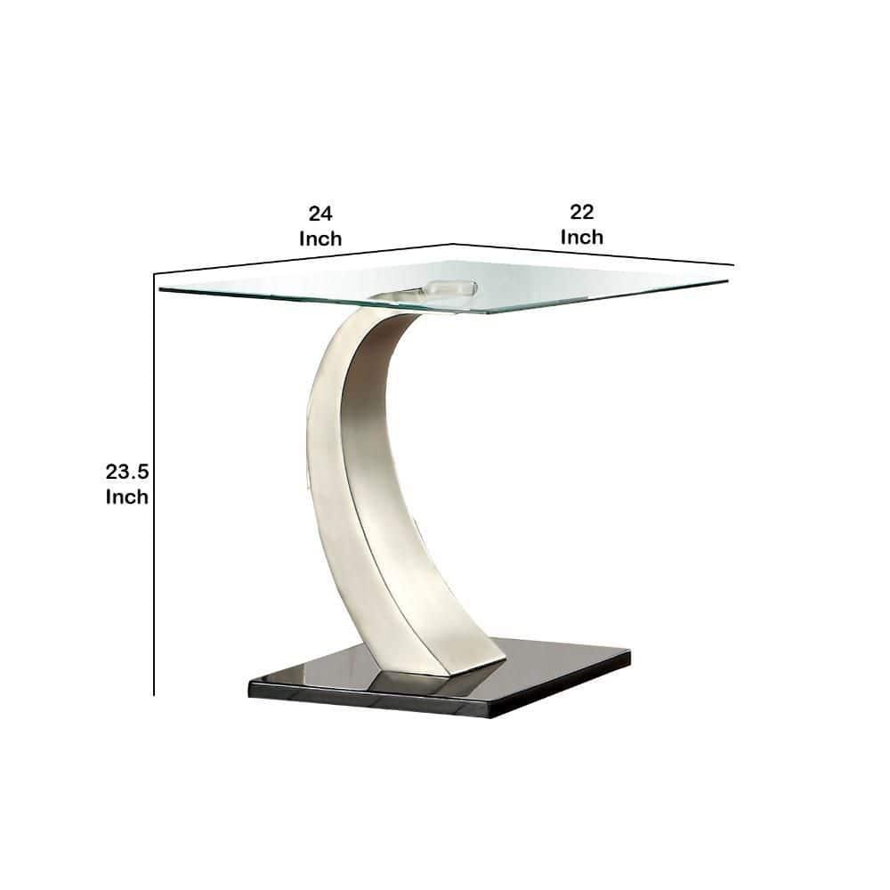 Bowery Hill End Table Coffee Accent Table Square in Glass Top and Steel - Silver