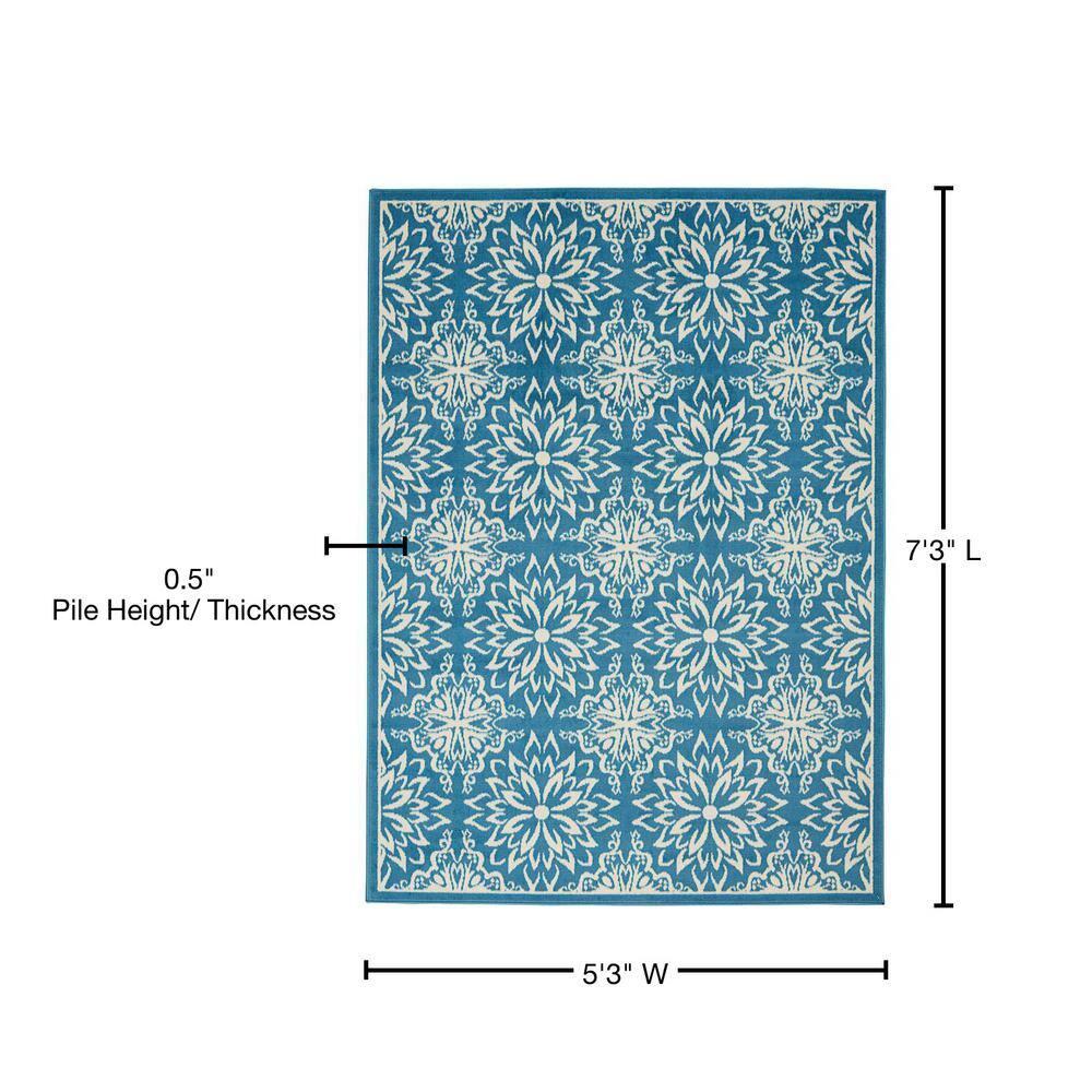 Nourison Jubilant Floral Ivory/Blue 5'3" x 7'3" Area Rug, (5x7)