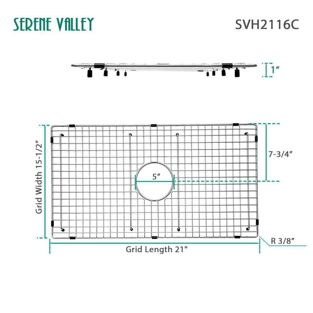 Serene Valley SVH2116C 21.06-in x 15.55-in Center Drain Heavy-Duty Stainless Steel Sink Grid