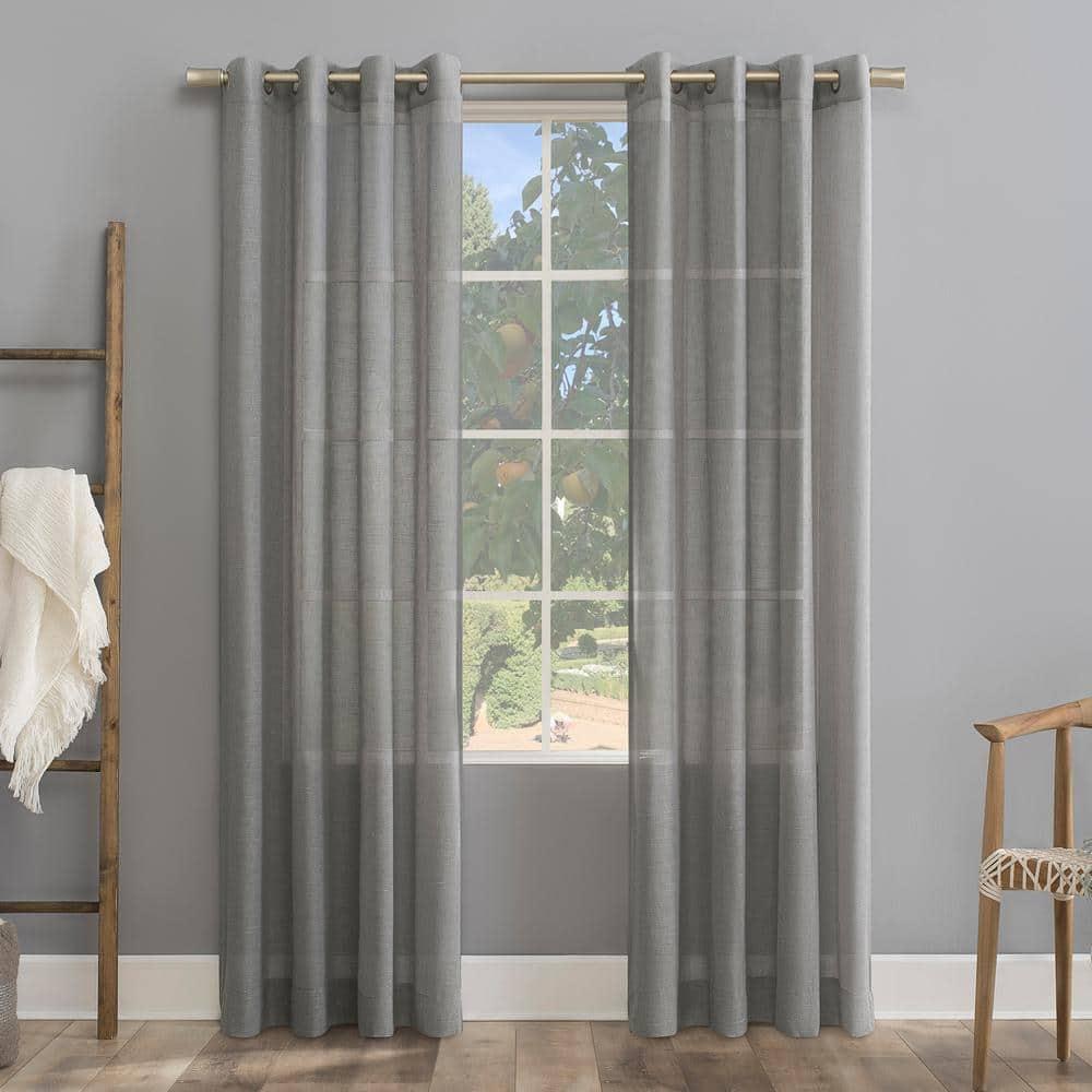 63"x52" Slub Textured Linen Blend Grommet Top Curtain Gray - Archaeo: Light Filtering Panel, Modern Indoor Decor