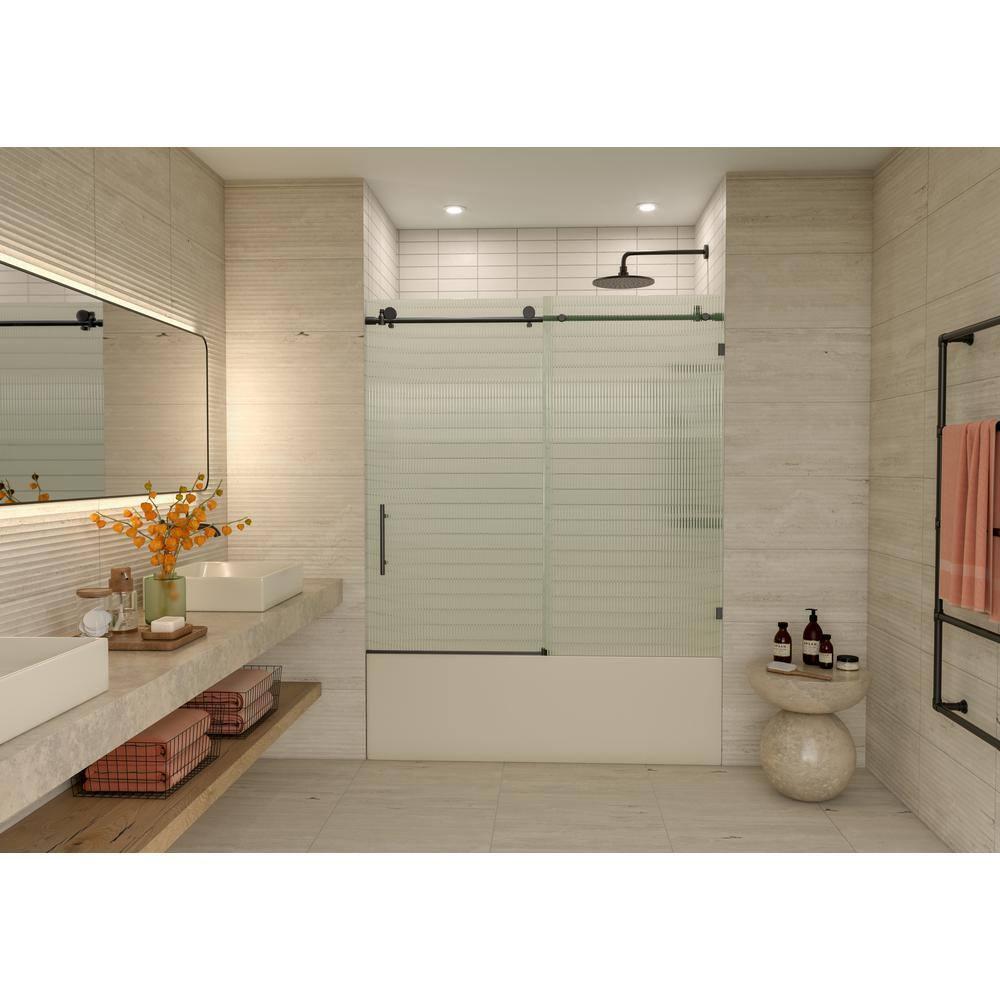 Galaxy 56 - 60 in. x 60 in. Fully Frameless Fluted Sliding Bathtub Door