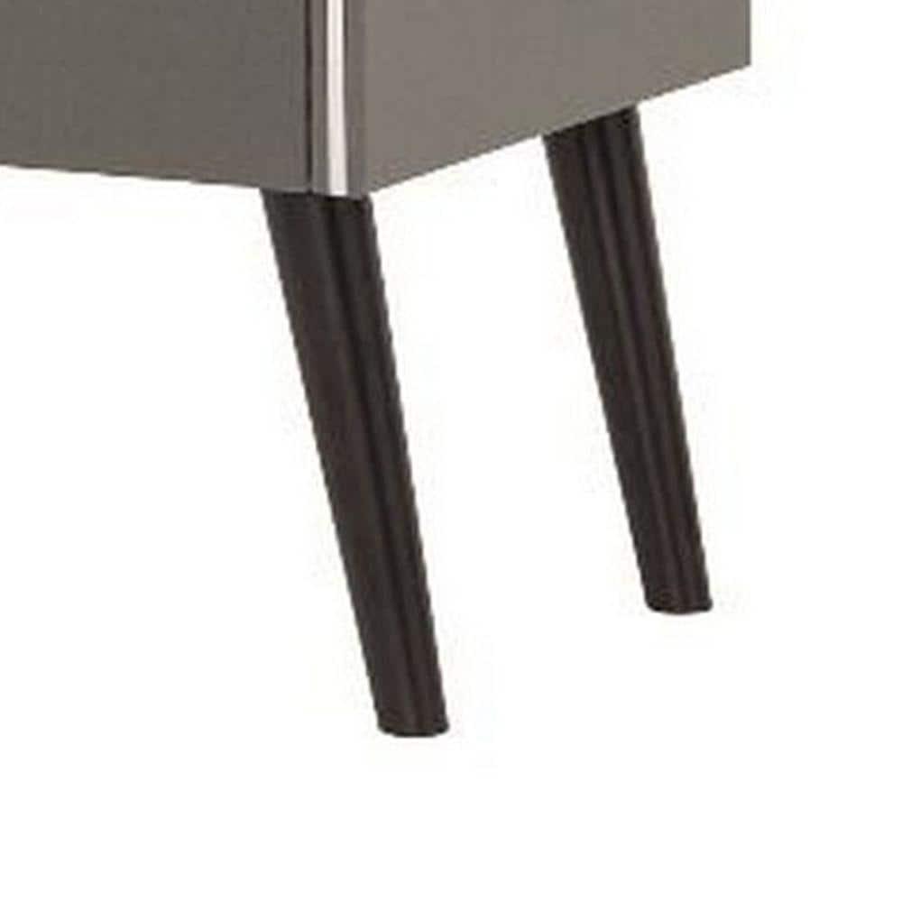 Curved Edge 1 Drawer Nightstand with Chrome Trim, Gray & Brown