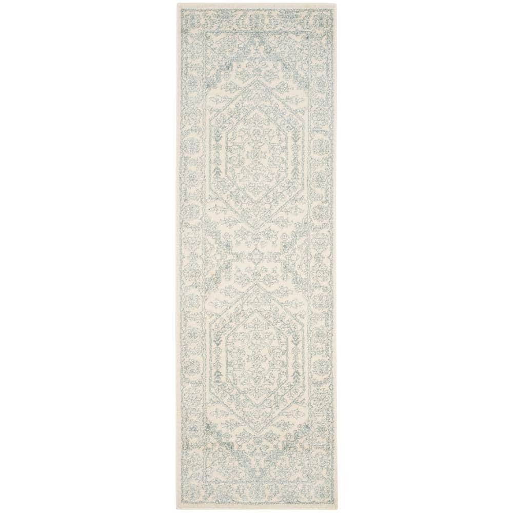 Ivory and Slate Medallion Synthetic Runner Rug