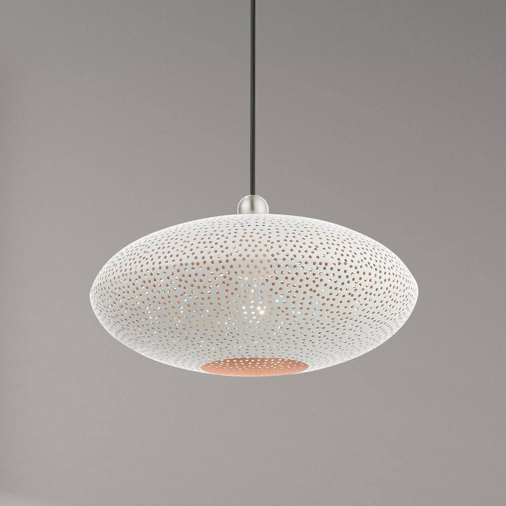 Livex Lighting 49102 Dublin 1 Light 16" Wide Pendant - White with Brushed Nickel Accents