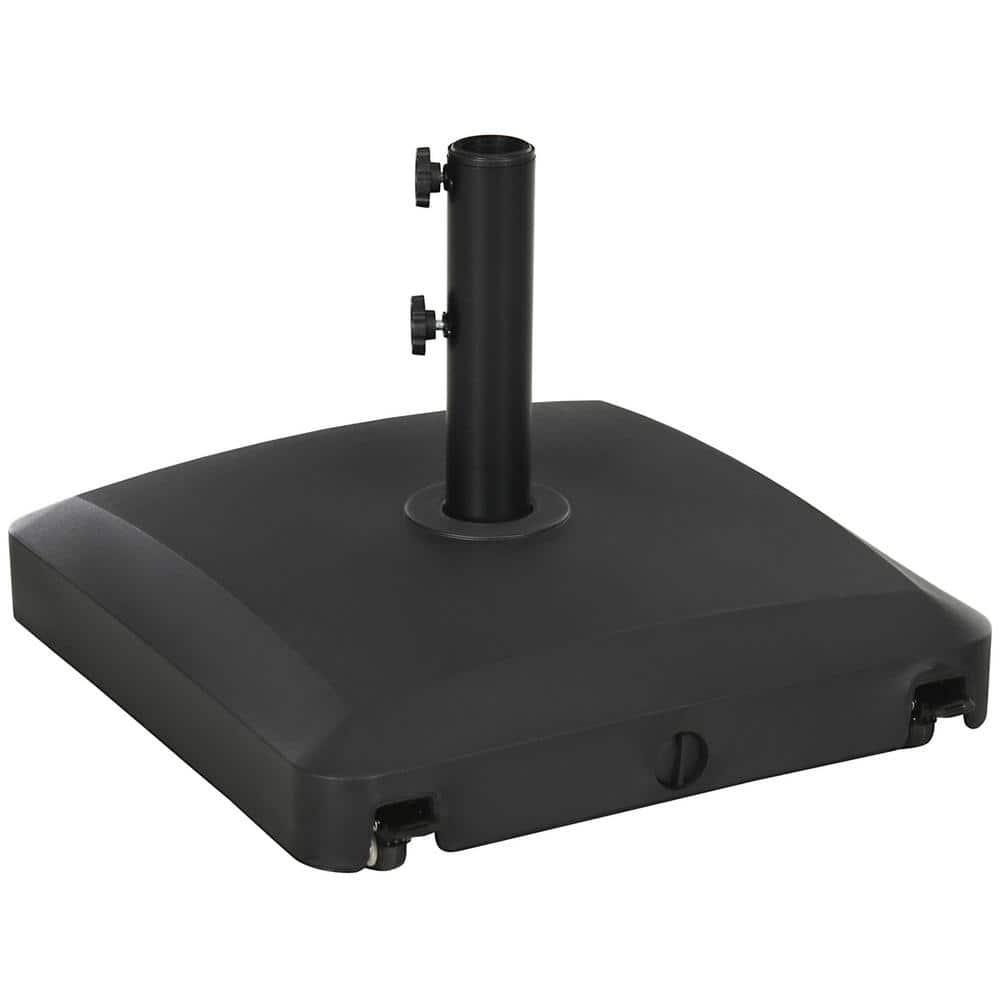 Outsunny Wheeled Patio Umbrella Base, 53lbs Water or 66lbs Sand Filled Heavy Duty Outdoor Umbrella Stand, Black
