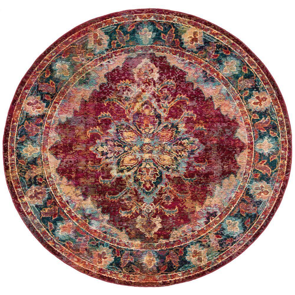 Crystal CRS508 Power Loomed Area Rug - Ruby/Navy - 7' Round - Safavieh.