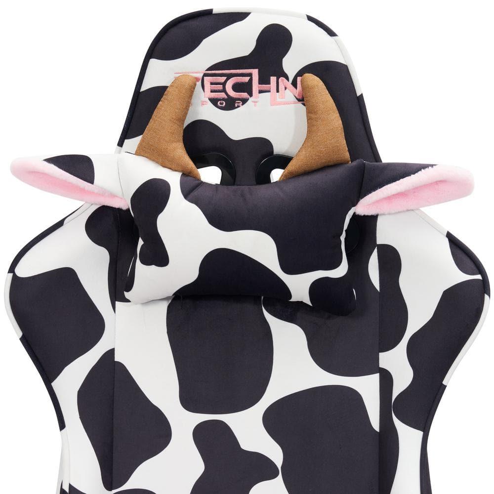 Ts85 Cow Print Luxx Series Gaming Chair Cow - Techni Sport: Velvet Upholstery, Memory Foam, Adjustable