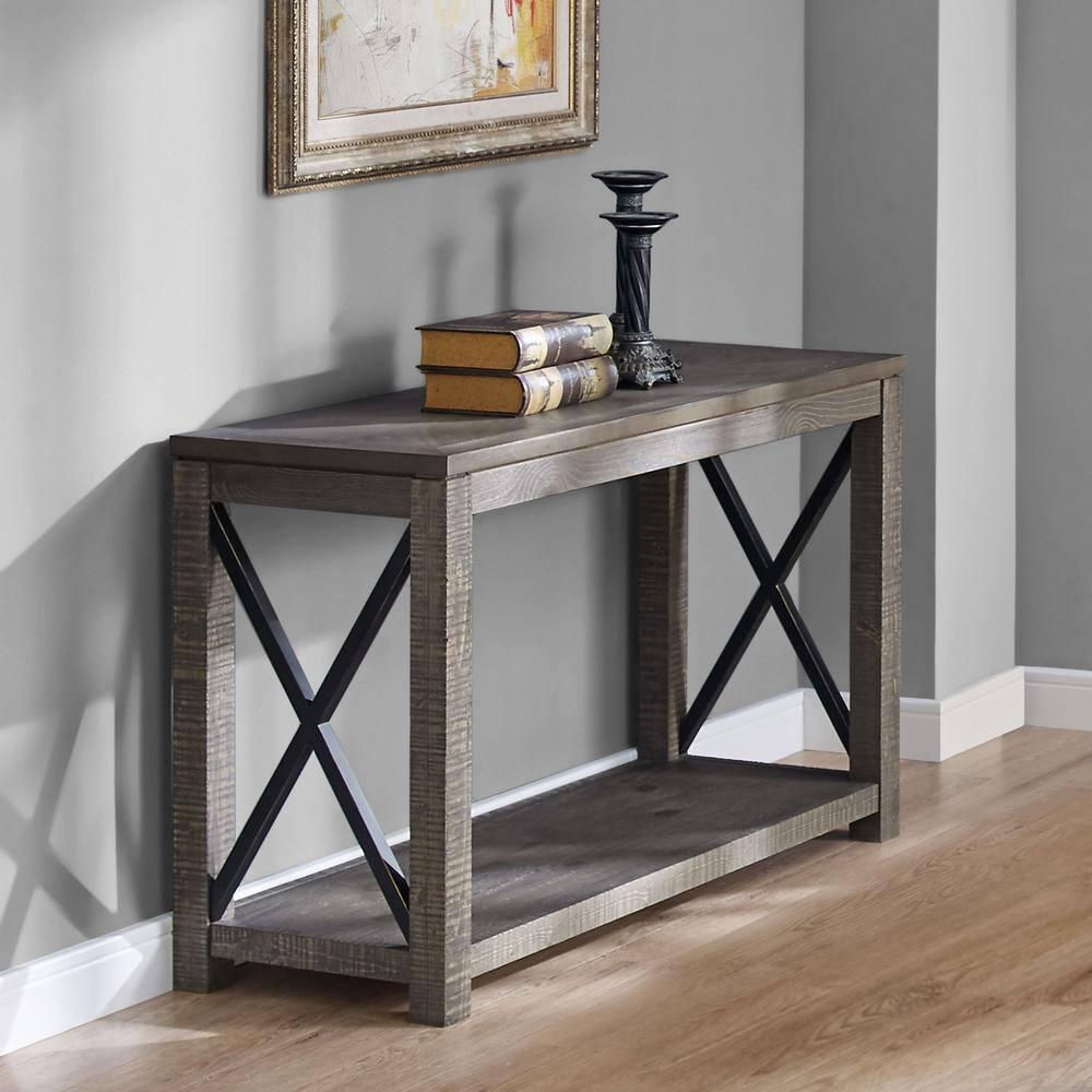 Dexter Sofa Table Distressed Gray - Steve Silver Co.: Rustic Style, Metal X Motif, Bottom Shelf