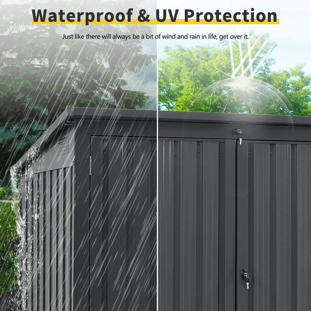 iYofe 5 Ft. W X 3 Ft. D Outdoor Galvanized Steel Garbage Bin Shed，Metal Trash Can Storage，Lockable Shed