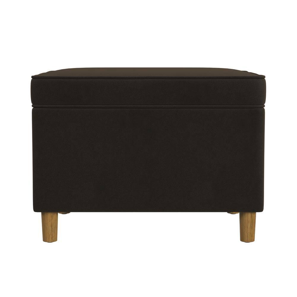 24" Dinah Storage Ottoman Chocolate Brown - HomePop: Velvet Upholstered, Honey Oak Wood Legs, Safety Hinges