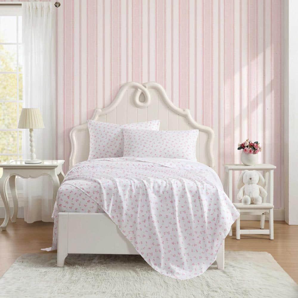 Pink Floral Microfiber Full Sheet Set for Girls