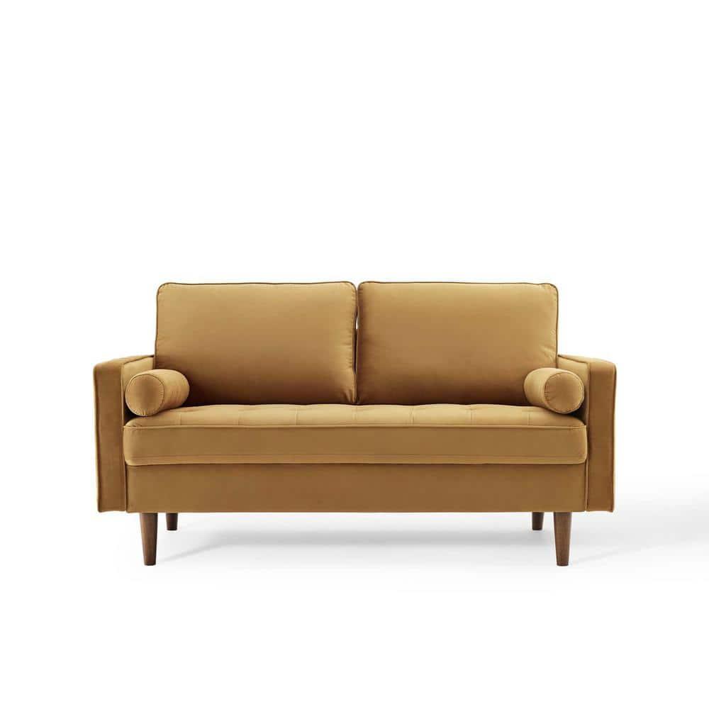 Modway Valour Modern Performance Velvet Loveseat in Cognac Brown/Walnut