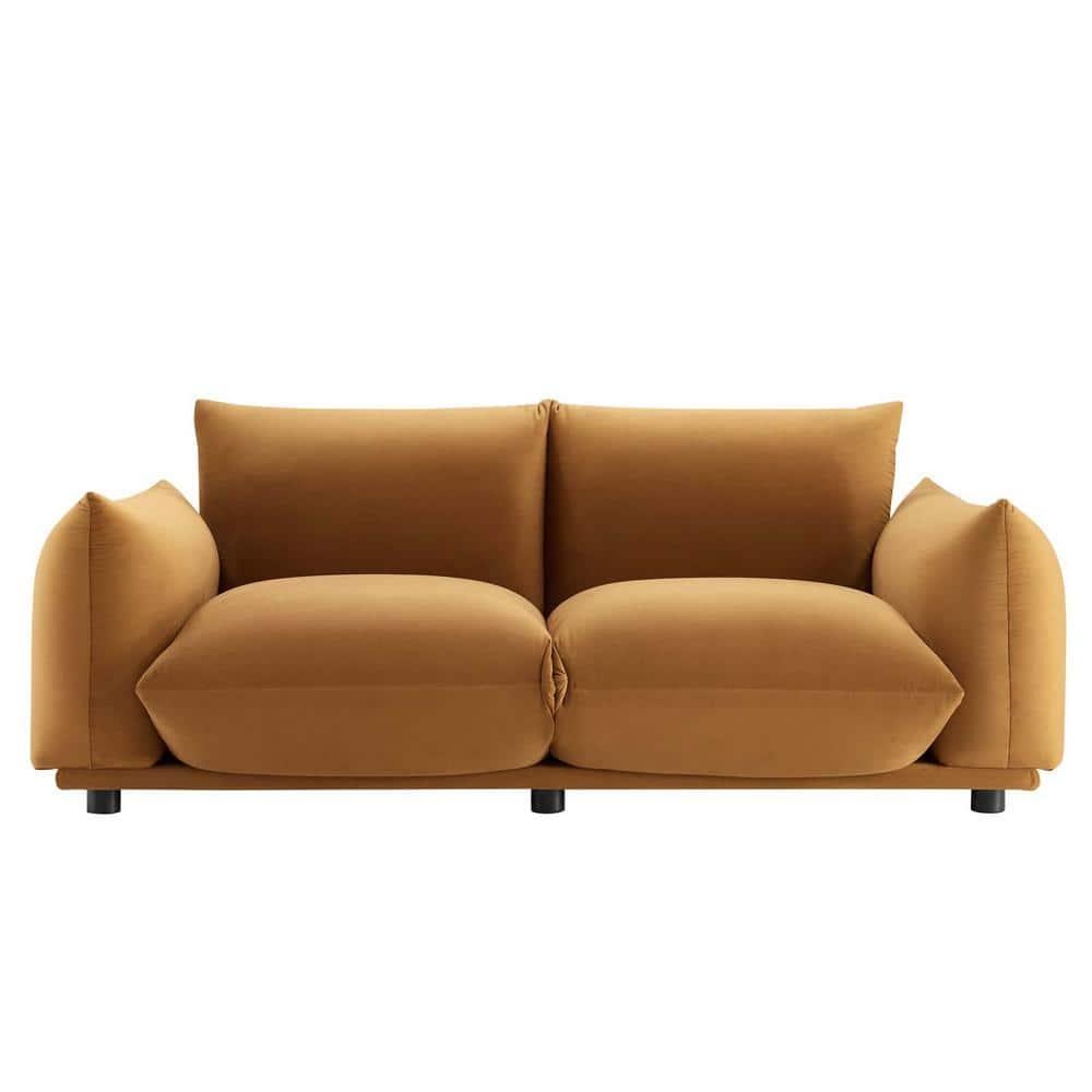 Modway Copious Performance Velvet Loveseat in Cognac