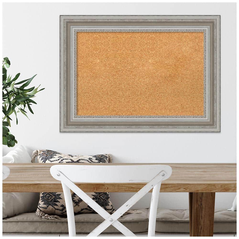 Amanti Art Natural Cork Board Framed Parlor Silver Bulletin Board 30 in. x 22 in.