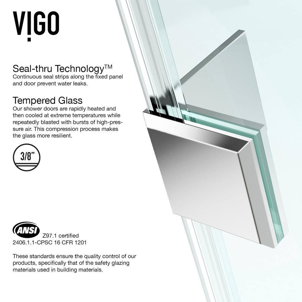 VIGO Monteray 46" W x 30" D x 73" H Hinged Frameless Shower Enclosure with 3/8  Clear Glass VG6011CHCL48
