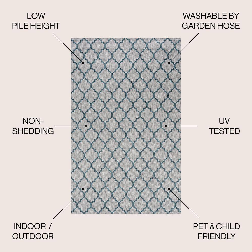 8'x10' Arabesque Ogee Trellis Indoor/Outdoor  Area Rug, Gray/Teal - JONATHAN Y