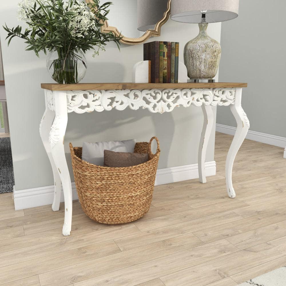 Wood Parisian Design Floral Ornate Detailing Console Table White - Olivia & May