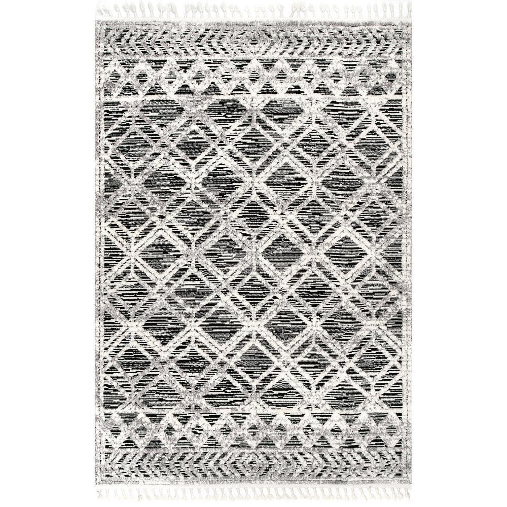 Nuloom 5x8 Ansley Moroccan Tassel Indoor Area Rug, Grey, High-Low Textured Bohemian Design, Plush High Pile, Stain Resistant, Bedroom, Living Room