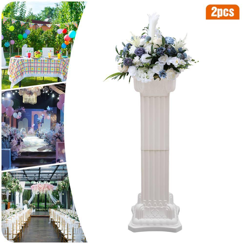 2Pcs European Style Roman Columns Wedding Column Stand Roman Pillar Plastic Greek Column Statue Plant Stand Wedding Event Party Decorative Column Pedestal Flower Pot Holder Decor (10.63x34.65 Inch)